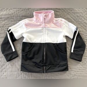 Adidas girls’ zippered jacket black white pink stripes 2/3T with pockets